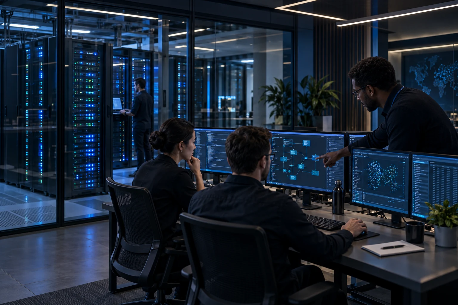 Especialistas gestionando infraestructura privada y controles de acceso a datos